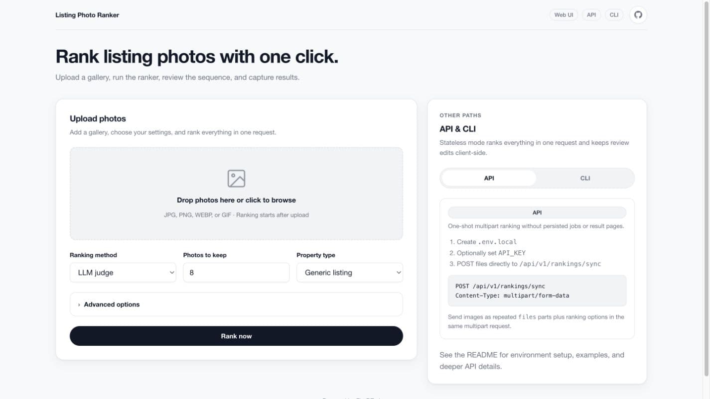 Listing Photo Ranker interface